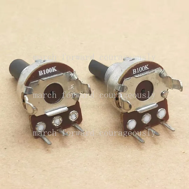 10PCS 161 type single-link 3-pin potentiometer - Volume control potentiometer for audio speakers - B100K - Handle length 20MM