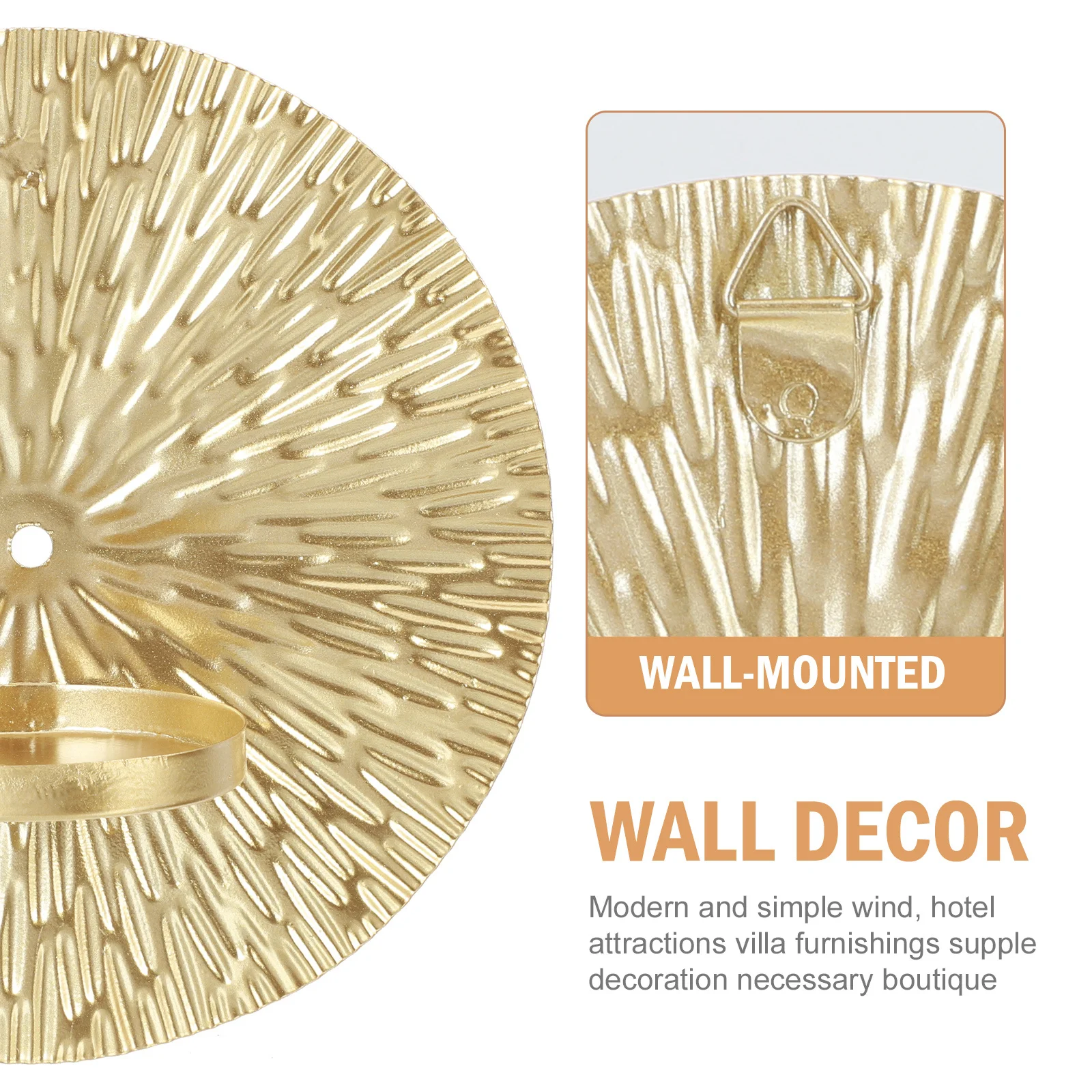 

Golden Metal Wall Hanging Round Plate Candleholder Decorative Retro Style Home Decor Office Room Wall Mounted