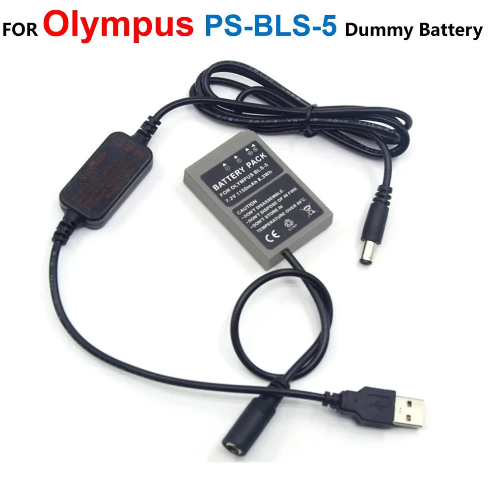 

BLS-5 BLS 5 Dummy Battery+Power Bank 5V USB Cable Adapter For Olympus PEN E-PL7 E-PL5 E-PM2 Stylus 1 1s OM-D E-M10 Mark II III