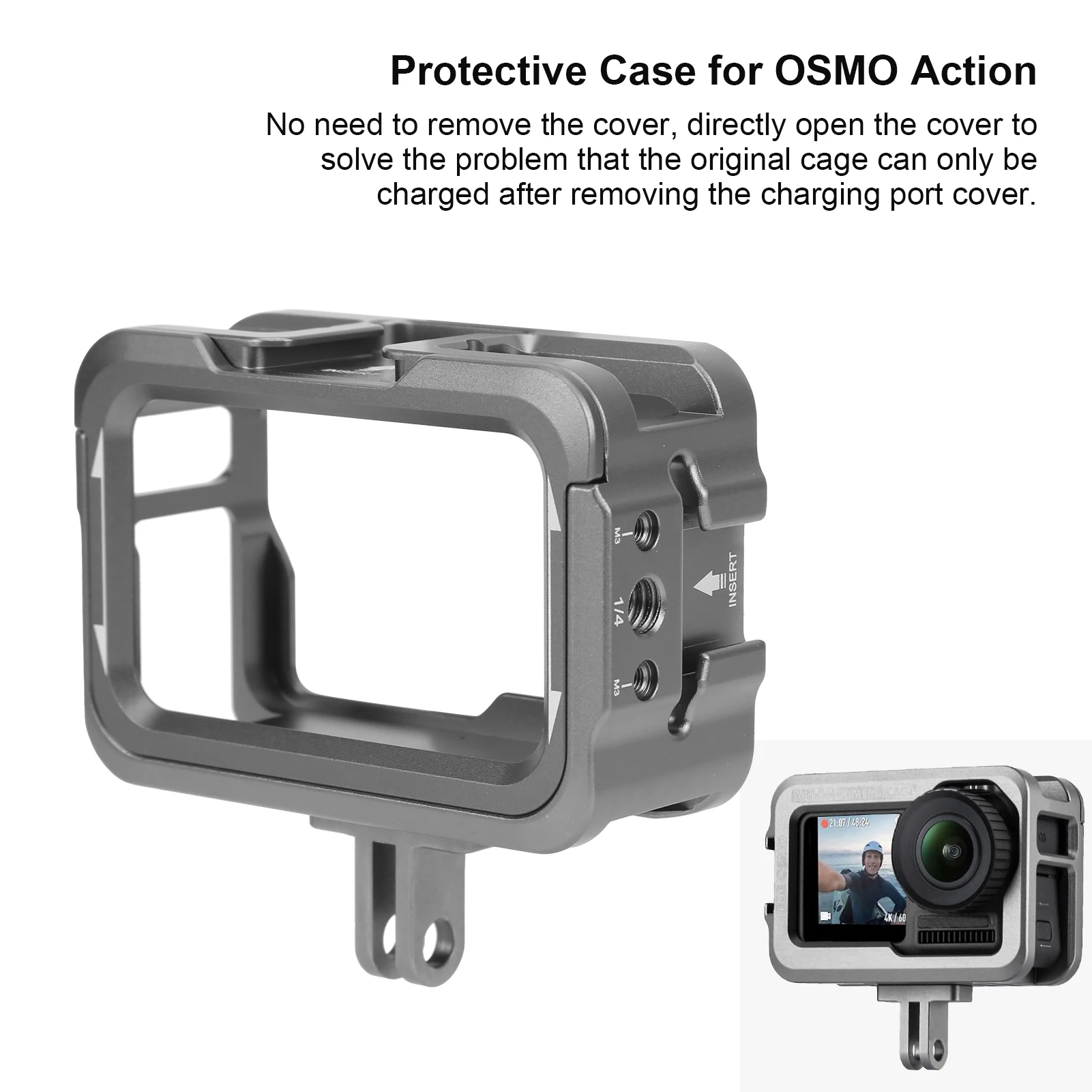 Action Camera Housing Case Aluminium Alloy Case for OSMO Action Camera Housing Shell Case Protective Cage with 2 Cold Shoe Mount