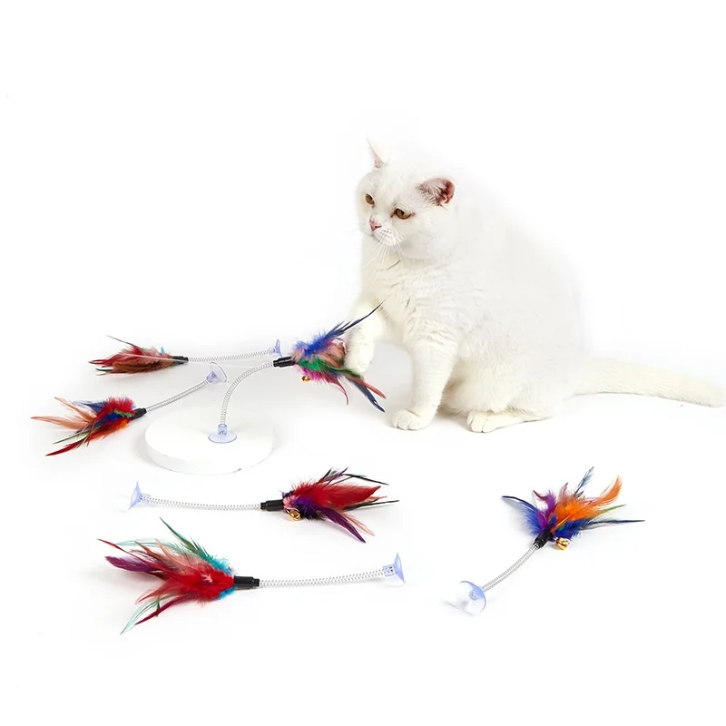 Spring Cat Toy Interactive Suction Cup with Spring Mouse Feather Pet Toy Random Color Cat Accessories