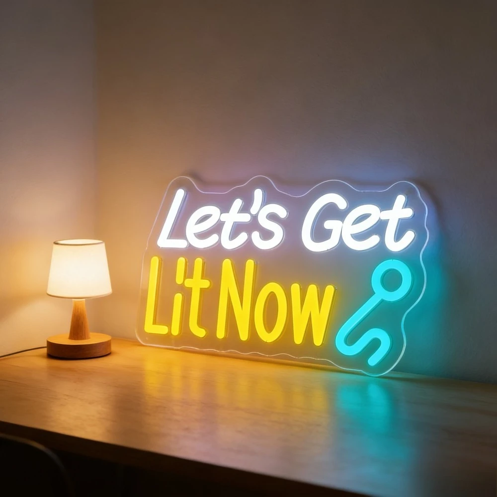 

Неоновая вывеска «Let's Get Lit Now» с регулируемой яркостью, светодиодная неоновая лампа USB для дома, дня рождения, игровой комнаты, бара, клуба, двора, патио, декора мероприятий