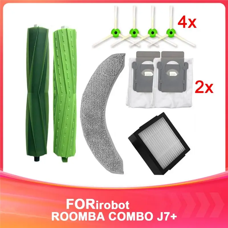 

Аксессуары для робота-пылесоса Irobot ROOMBA COMBO J7+: основная щетка, боковая щетка, фильтр, тканевый мешок для сбора пыли.