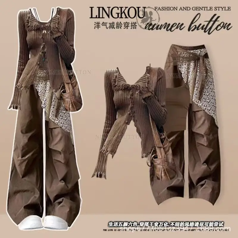 

Bohemian Vintage Tassel Knit Sweater with Hollowed Out Casual Two-piece Set Elegant Women's Pants Set