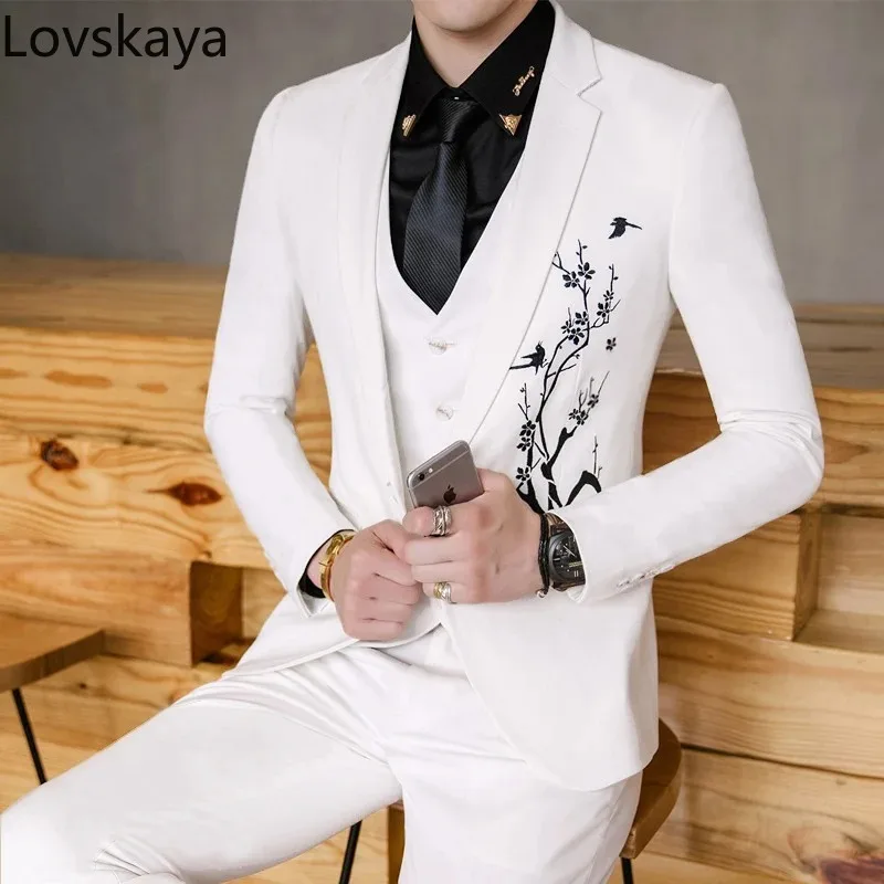 

master occupation overalls embroidered three-piece suit Male hair stylist suits