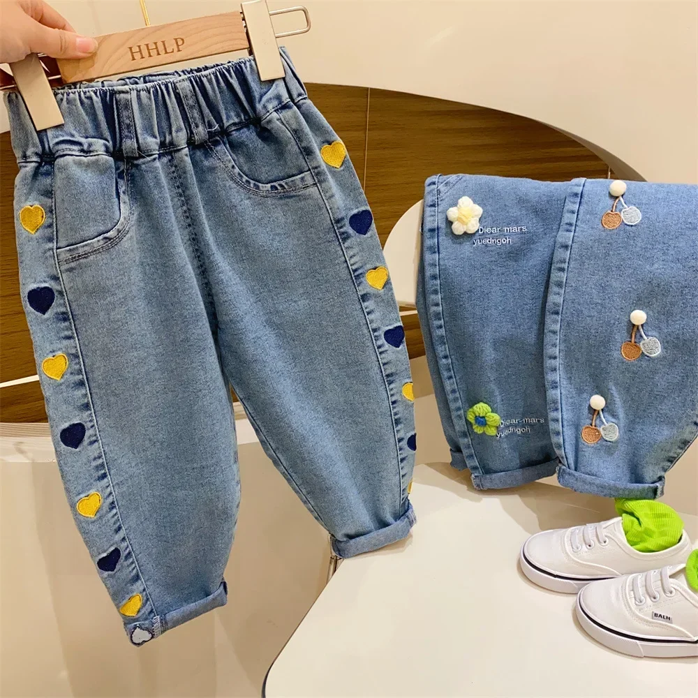 2023 New Spring and Autumn Girls Harem Jeans Children Korean Style Smart Trousers Loose Casual Pants