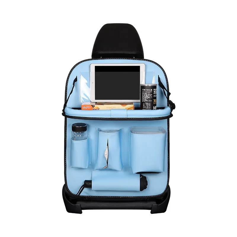 

Leather Car Seat Back Organizer w/ Tablet Holder, Trash Can & Desk - Multifunctional Storage Bag