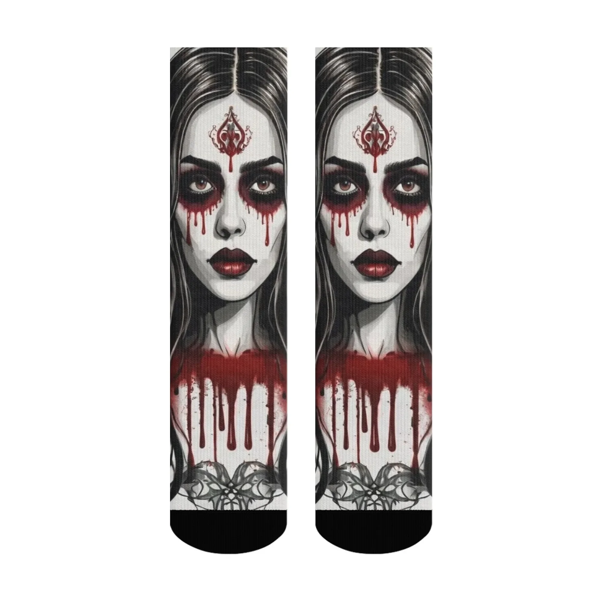 

1 пара всесезонных носков для экипажа, полиэстер с темным готическим рисунком красоты, чулки для повседневного спорта и активного отдыха, мужчин и женщин