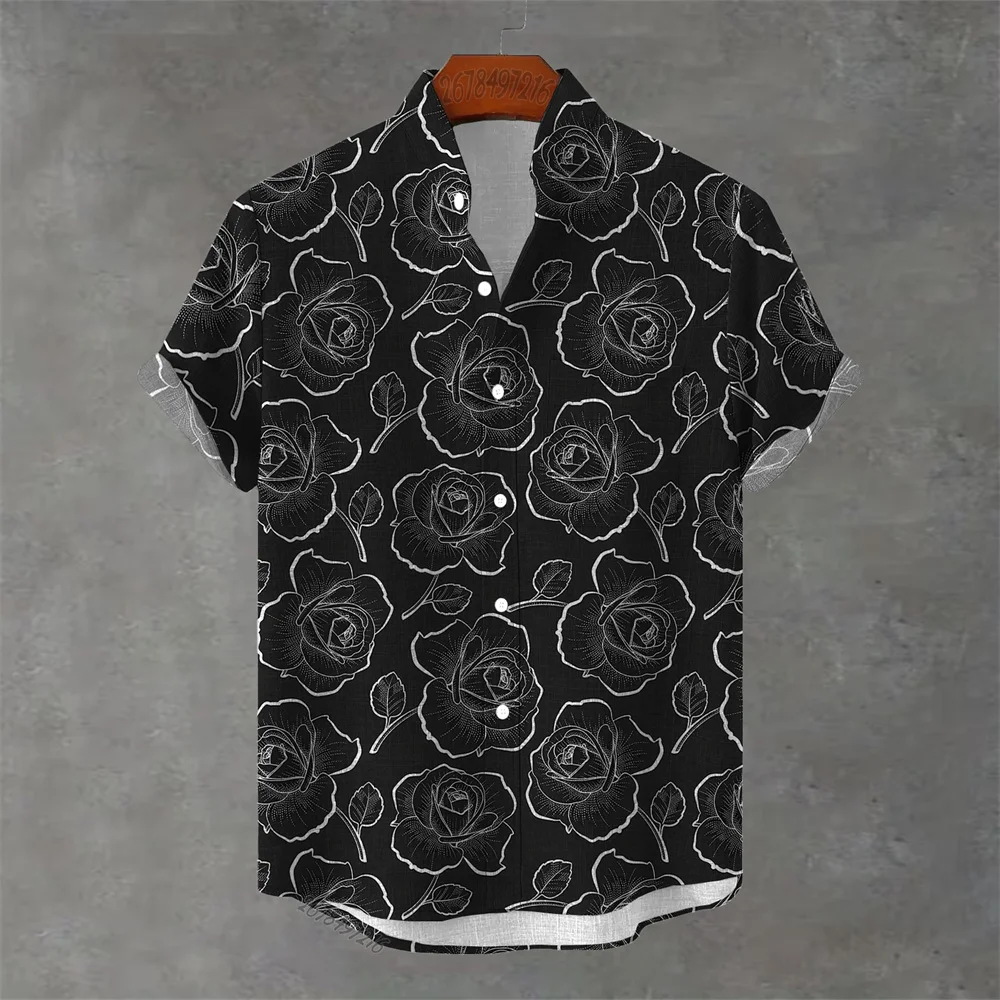 

Мужская рубашка с короткими рукавами ко Дню святого Валентина 2026 года с принтом роз — стильный, роскошный, красивый и элегантный мужской топ с лацканами
