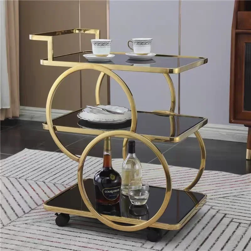 High-end hotel KTV commercial dining truck three-layer stainless steel glass wine truck restaurant delivery cake trolley