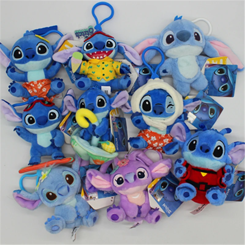 1piece Disney 10cm Lilo and Stitch toys cute surfing stitch Plushies Stuffed Movie Anime Angel Bag Pendant Key Chain toys