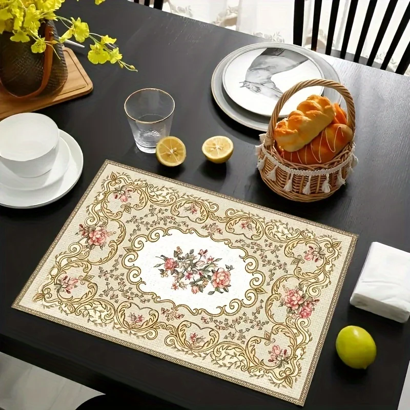 30x45cm 4pcs European Vintage Embroidery Linen Material Table Runner Dining Table Desk Cafe Light Luxury Flowers Home Decoration