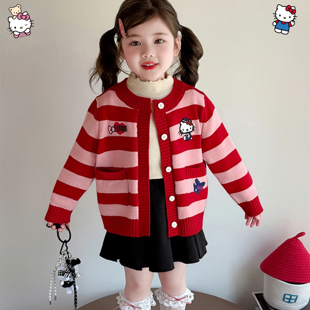 

Hello Kitty аниме детский вязаный кардиган для девочек весенне-осеннее пальто стиль Kawaii Kuromi милый мультфильм Sanrio милый свитер топы