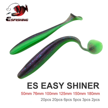 ESFISHING T tail Shad Soft Baits 50 76 100 125 150 180mm ES Easy Shiner Isca Artificial Silicone Pesca Fishing Lures Tackle