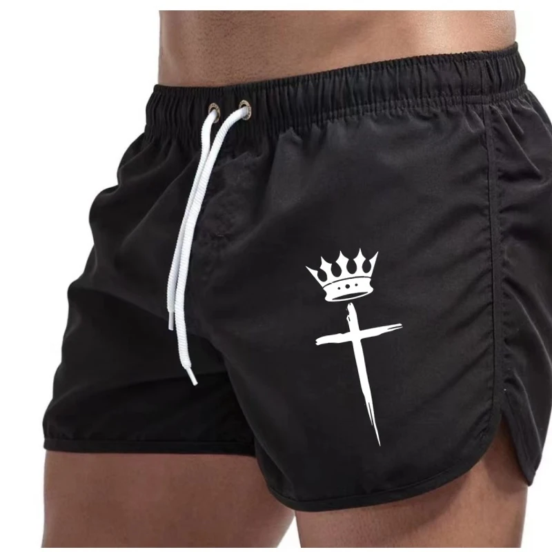 Men'S Fashionable Beach Shorts With Cross Print Quick Dry Breathable Multi-Color Sports Summer New Arrival