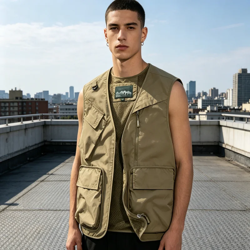 New Outdoor Vest Men's Multi-Pocket Loose-Fit Utility Casual V-Neck Slant Pocket Vest