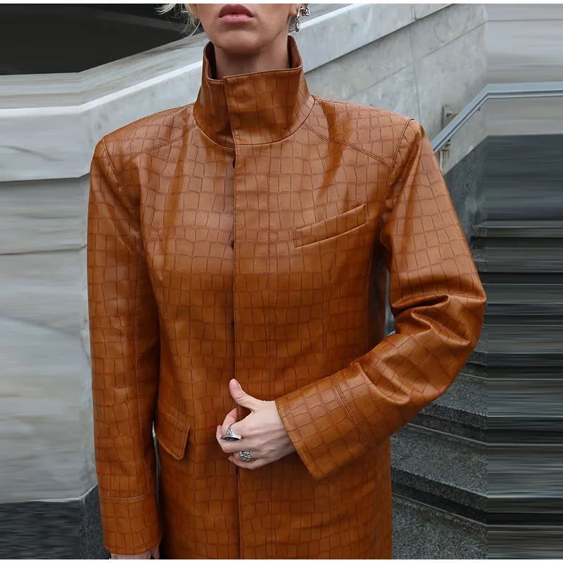 Crocodile Embossed Trench Coat Lapel Collar Button‑Front 2026 Autumn Women Vintage Outerwear Trendy Lady Casual Overcoat