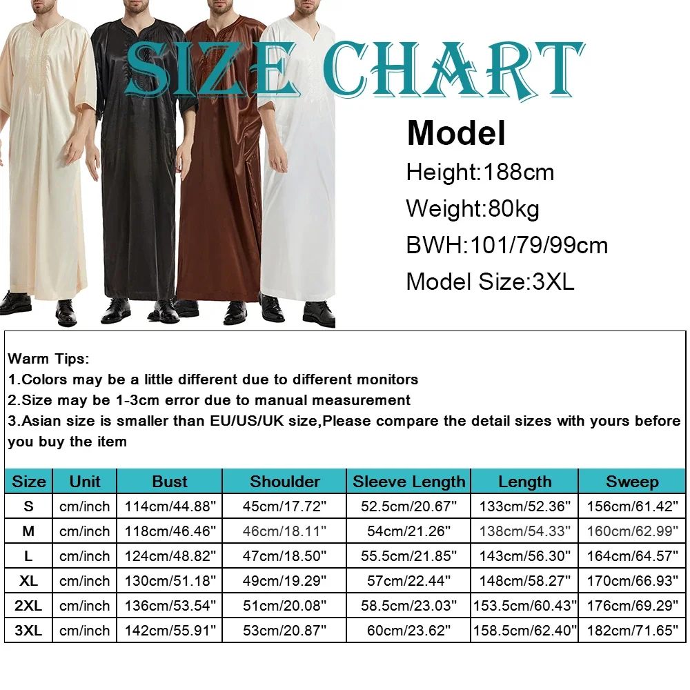 Fashion Men's Muslim Robe Long Dress Casual Arabian Middle Eastern Clothing Men Dubai Moroccan Kaftan Eid Prayer Long Robe Dress