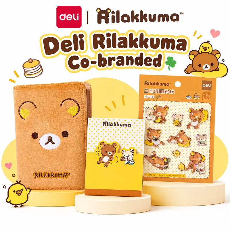Deli Rilakkuma Co-branded Plush Notebook Notepad And 3D Sticker Cute Cartoon Patterns Anime Peripheral Collectibles