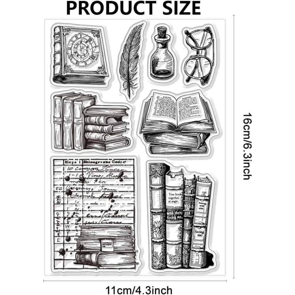 Vintage Library Silicone Clear Stamps Transparent Stamp for DIY Scrapbooking Photo Album Decorative Cards Vintage Books Making