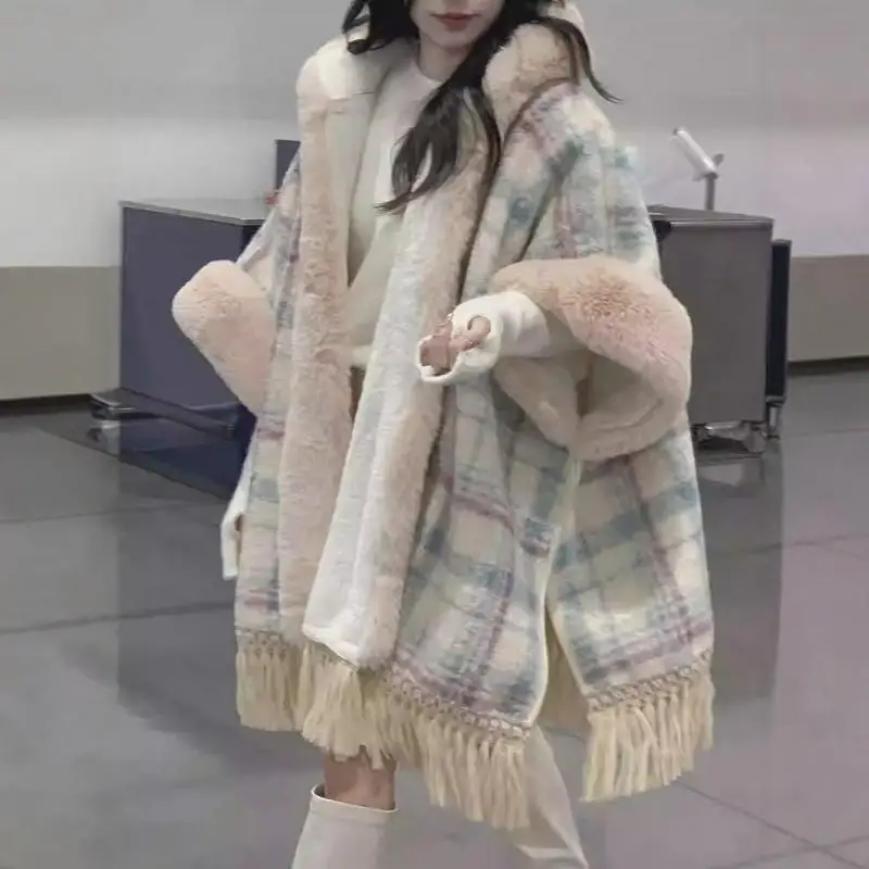 Abrigo de Invierno de Lana uesa Estilo Coreano, Cárdigan Hoado de Talla ande, Moda Otoño Invierno, Cuello Tipo Capucha,...