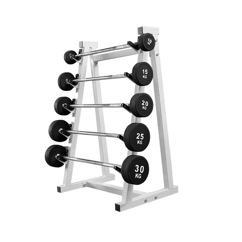 Home Fitness Barbell Kit with Storage Frame Fixed Barbell Straight Curved Bar for Men Women Bench Press and Dumbbell Workout