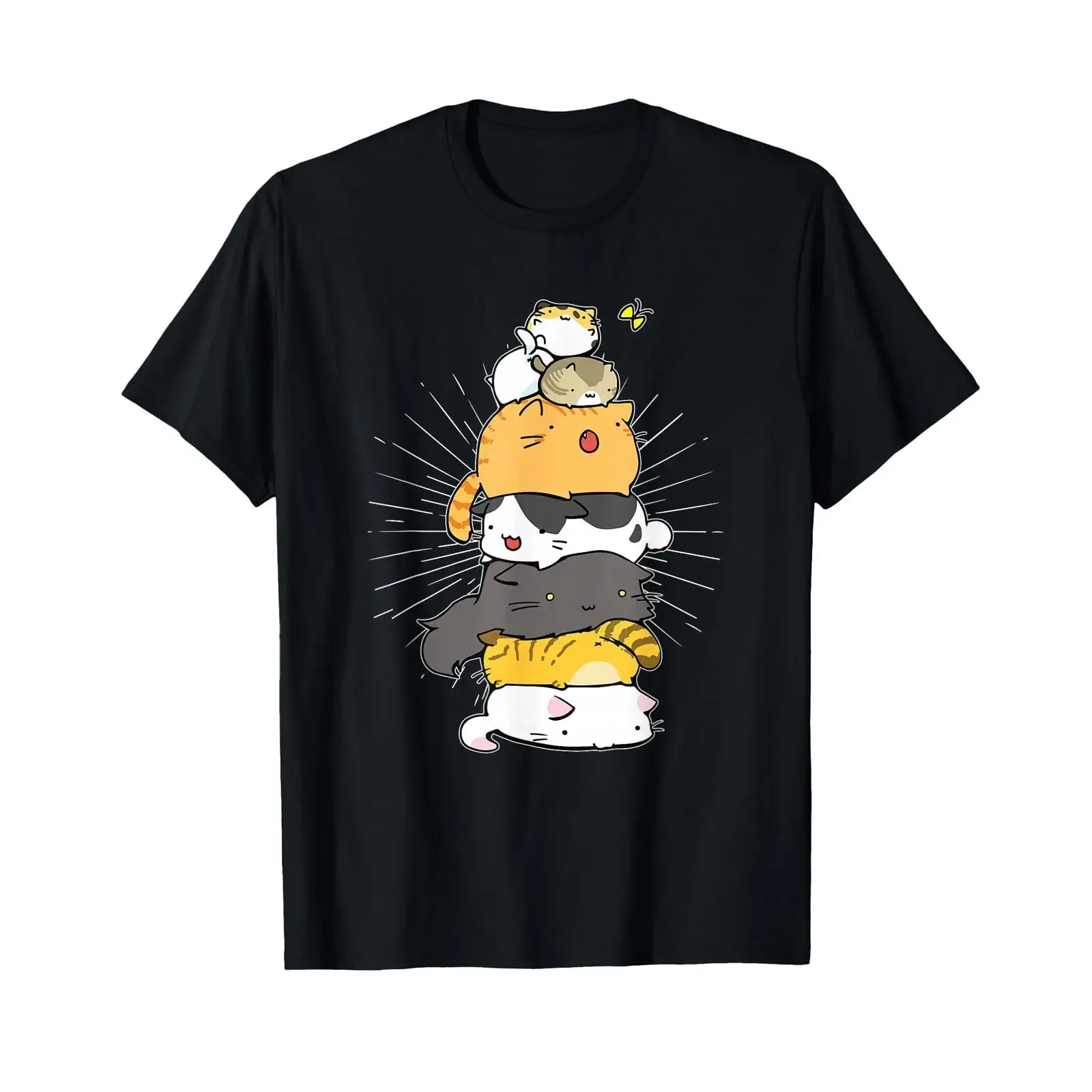 Cats Meowtain Pile Cat Anime Kawaii Kitten Lover Funny T Shirt vintage Washed Unisex streetwear designer clothes Breathable
