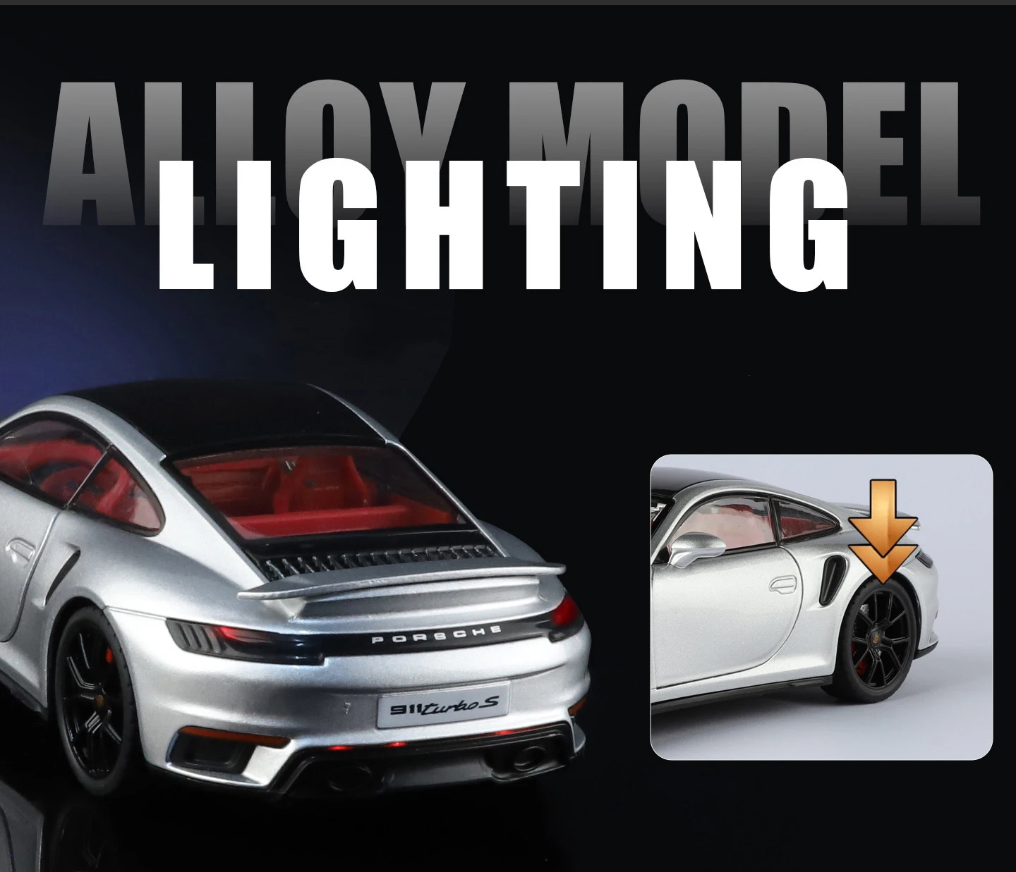 1:24 Porsche 911 992 Turbo S Legierung Sportwagen Modell Druckguss Metall Rennfahrzeug Auto Modell mit Simulation Sound und Licht Kinderspielzeug Geschenk – Detail 5