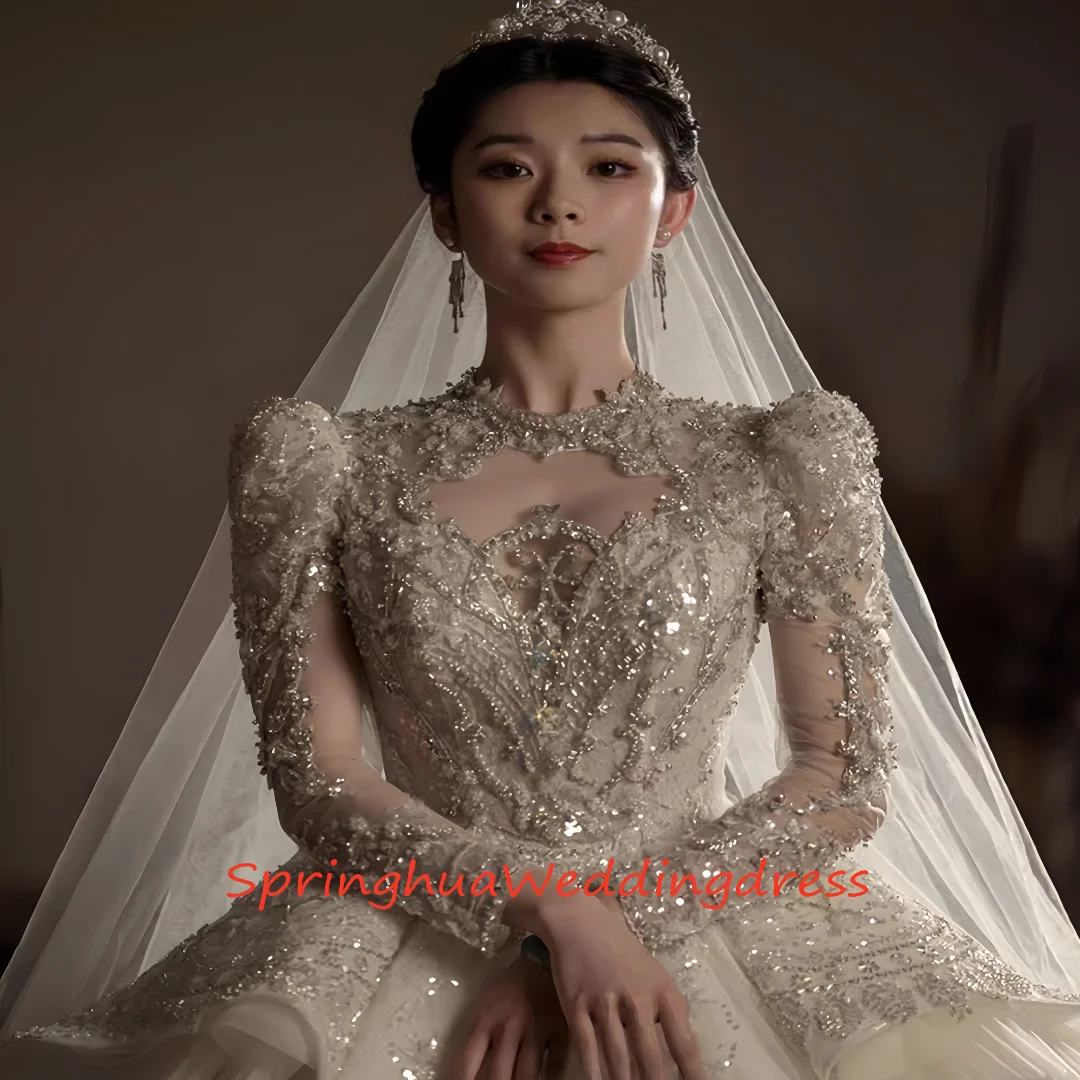 Custom-Made High-End Wedding Dress, New Style for Brides, Heavy Industry, Luxurious, Large Tail, High-End Texture, Long-Sleeved