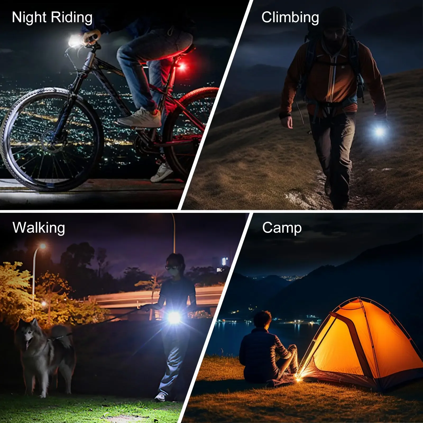 Skywolfeye 360 ° Luce per bicicletta girevole Faro per bici ricaricabile tramite USB con fanale posteriore per ciclismo su strada Guida notturna all'aperto