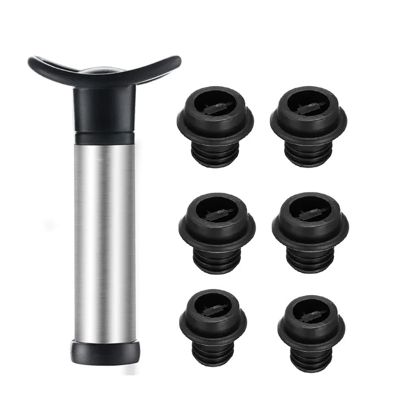 Vacuum Wine Saver Set, Pump Preserver with 4 Vacuum Wine Stoppers for White / Beer Wine, Stainless Steel, Keep Wine Fresh