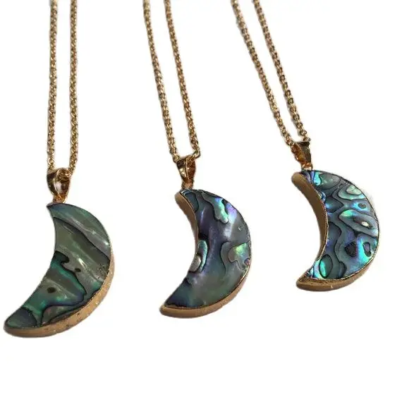 WT-N795 5pcs/lot Wholesale Abalone Necklace Gold Jewelry Gift natural abalone shell with 24k gold strim crescent necklaces gift