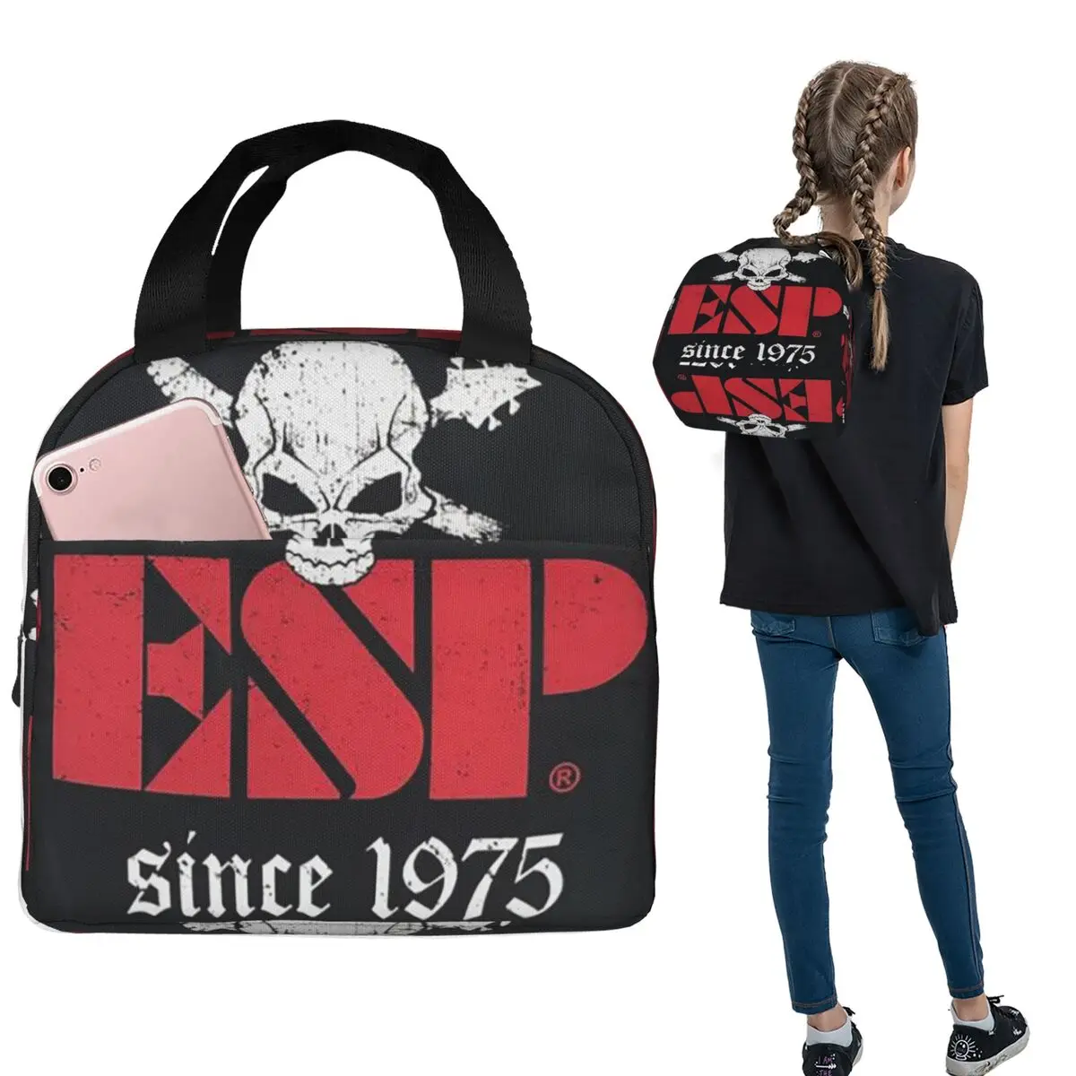 E-Esp Guitars Insulated Lunch Bag for Women Children Portable Food Boxes Thermal Lunch Box Tote