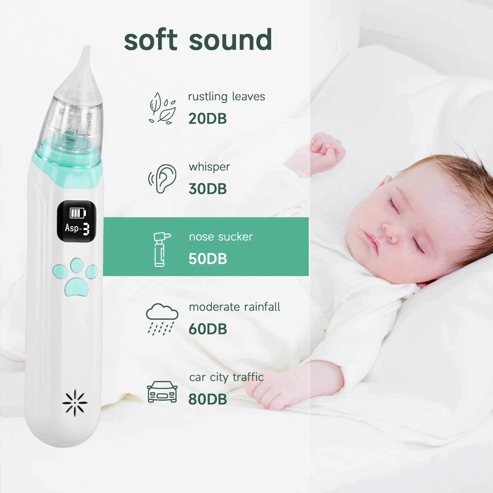 Nasal Aspirator For Infants Baby Nasal Washer Electric Newborn Baby And Children\'s Nasal Mucus Cleaning Tool 3 Silicone Tips