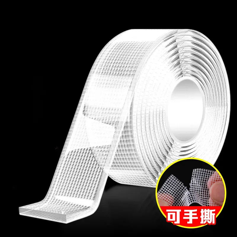 Upgraded Adhesion Tearable Filament Core Double Sided  Heavy Duty Clear Nano Mounting Tape Removable Strong Sticky Strip