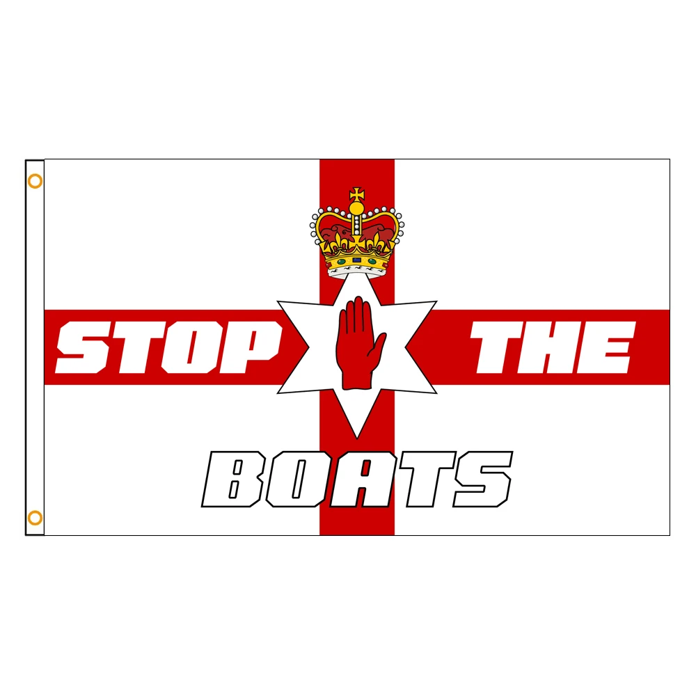 3x5 Ft STOP THE BOATS Flag Vivid Color and Fade proof the Ulster Northern Ireland Flags Polyester with Brass Grommets 3 X 5 Ft