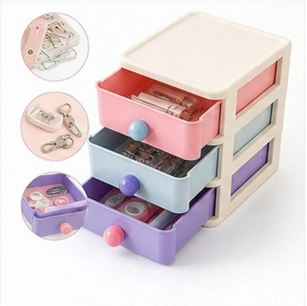 Stackable Cabinet 3 Drawer Storage Box Pastel Desktop Organizer Small Storage Chest for Office Dorm Room Cube Drawer Organizer