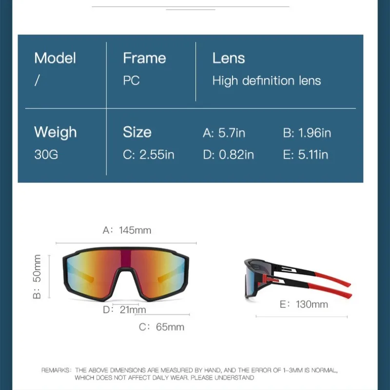 نظارات ركوب الدراجات كبيرة الحجم للرجال، نظارات شمسية ملونة مقاومة للرياح، رياضية خارجية للدراجات النارية