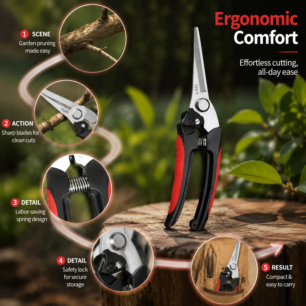 Garden Pruning Shears, Fruit Picking Scissors, Professional Branch Cutter For Grape, Citrus & Fruit Tree Trimming