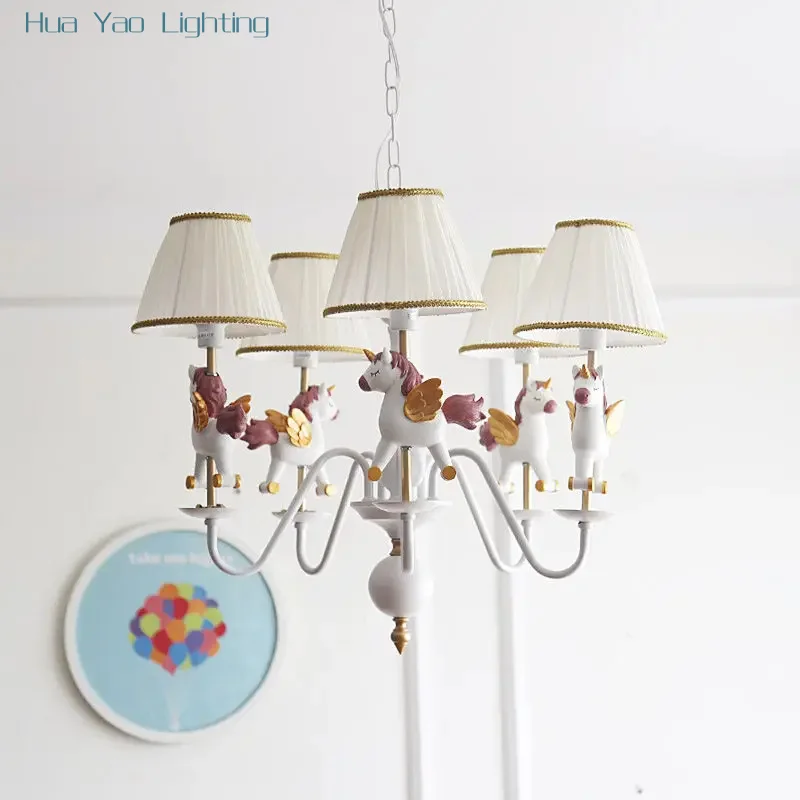 Carousel Chandelier Children'S Room Bedroom Led Boy Girl Lamp Christmas Deer, Unicorn Playground Horse