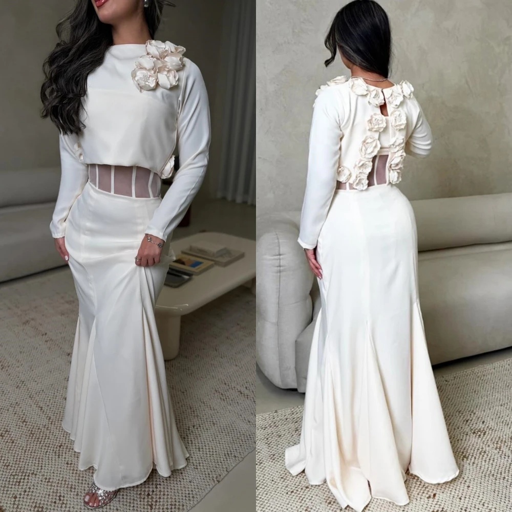 Customized Soft O-Neck Evening Dress Elegant Jersey Cocktail Dress Temperament Long Sleeves Mermaid Special Occasion Gowns