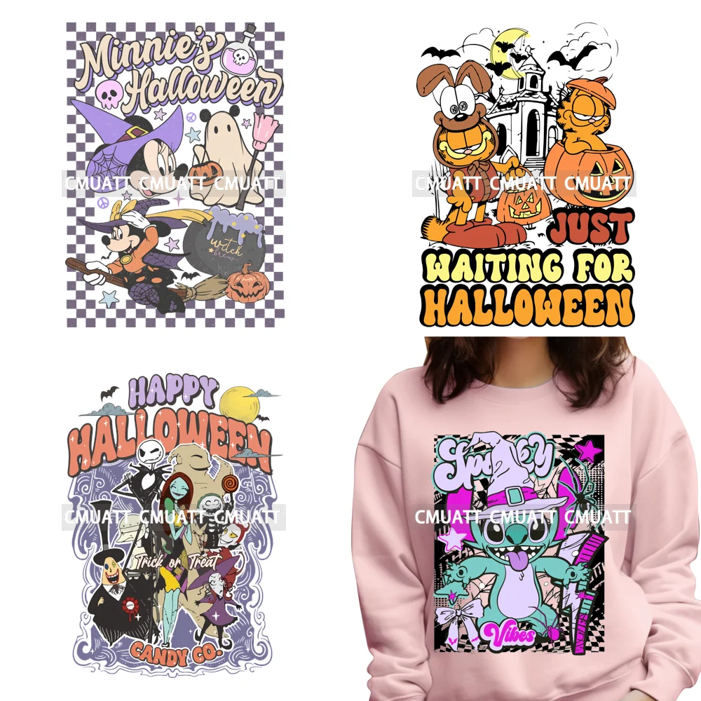 

Happy Holiday Season Just Waiting for Halloween Cartoon Iron on DTF Washable Transfers Stickers Ready to Press for T-shirts Bags