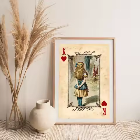 Canvas Painting Alice in Wonderland Vintage Wall Art Funny Playing Cards Canvas Painting Living Room Home Decoration