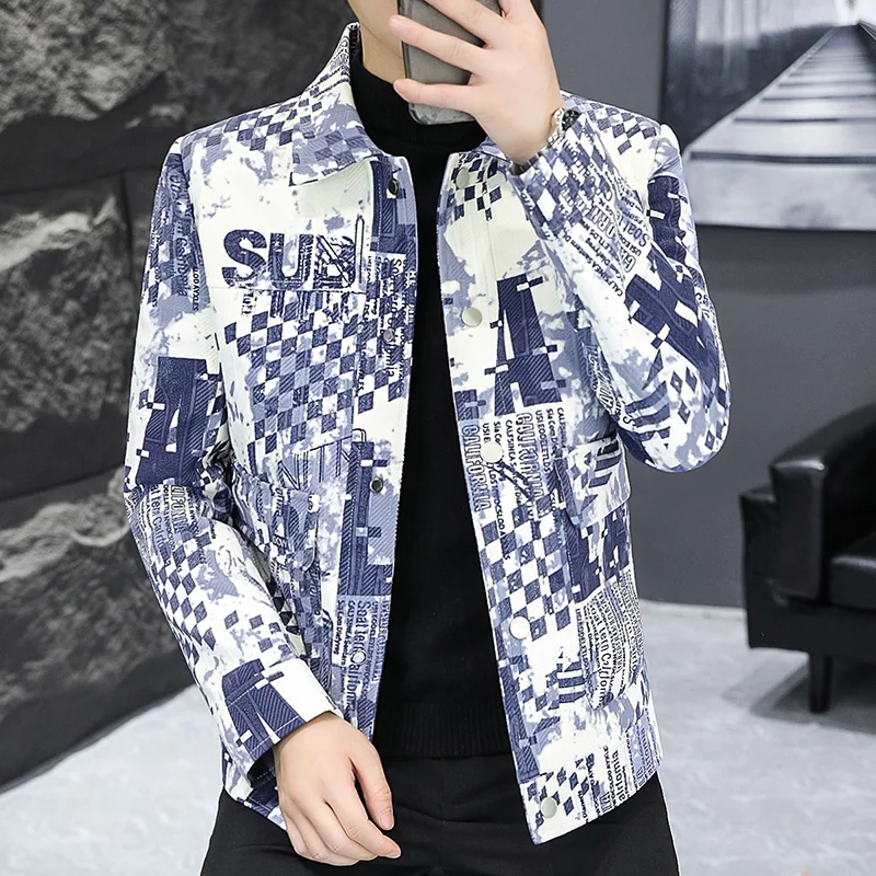 New 2023 Spring Autumn Men's Fashion Printed Jackets Casual Korean Style Coats Hip Hop Streetwear Youth Slim Fit Tops Clothing