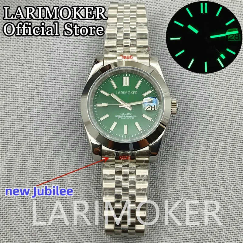 

LARIMOKER36mm 39mm Coin Bezel green Dial Luminous Japan NH35A Automatic Movement Mens Watch Middel Jubilee Oyster Bracelet