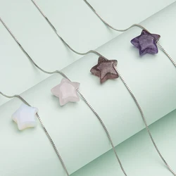 1pc natrual crystal stone gemstone agate Stainless steel adjustable Star amethyst  pendant necklace  for women and men