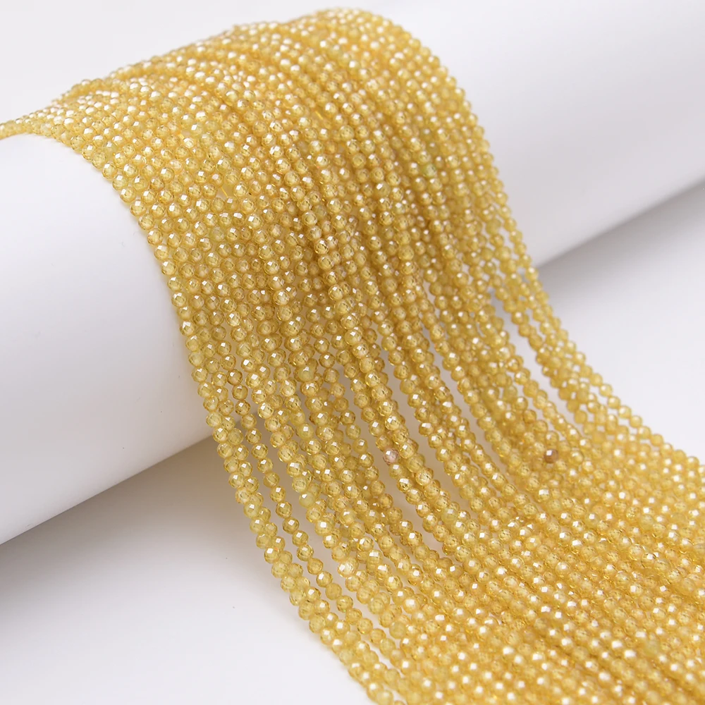

APDGG 5 Strands 3mm Yellow Faceted Cubic Zirconia Rhinestone Beads Zircon Round Gems Loose Beads 14.5" Jewelry Beadwork DIY