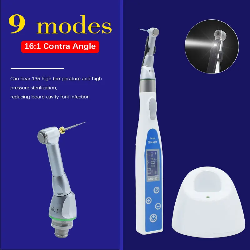 Wireless den tal LED Endo Motor With 16:1 Contra Angle 9 Working  Program for den tal cli nic Endodontic Instrument