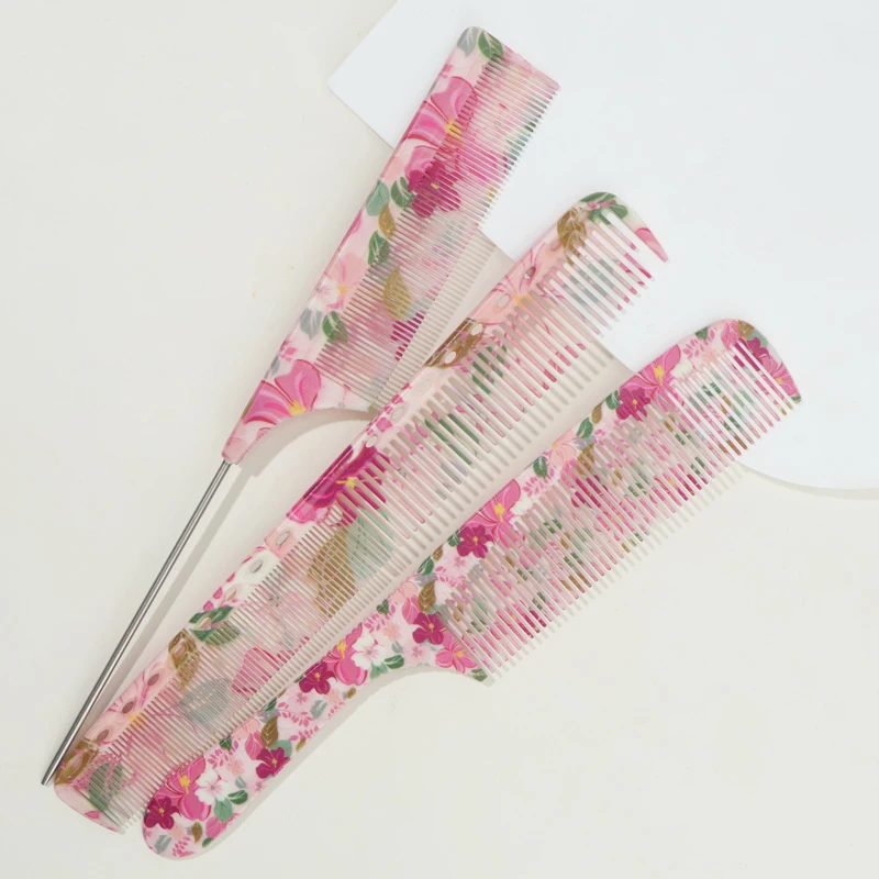

1Pc/3Pcs Hair Combs Including Pointed Tail Comb And Flat Comb. Durable ABS Material. Flower Pattern, Not Picky About Hair Type
