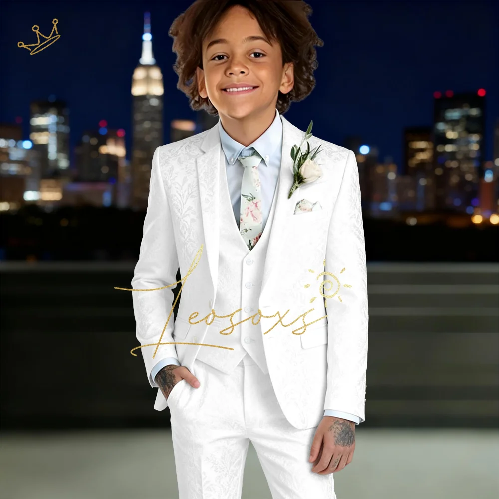 

Boys 3 Piece Elegant Jacquard Fabric Suit Refined Gentleman Formal Dress for Wedding & Party Gatherings